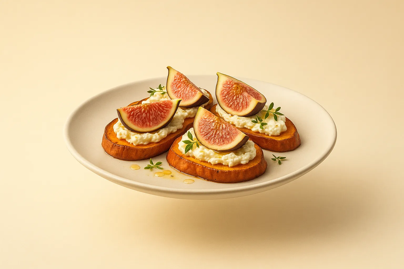 Portada de la receta Tostadas de boniato con ricotta, higos y miel de tomillo