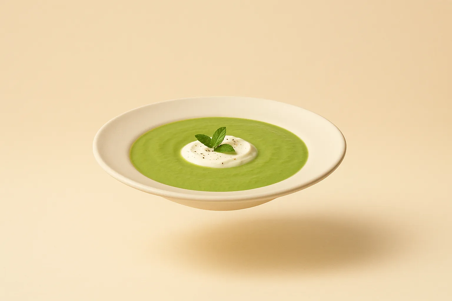 Portada de la receta Crema fría de guisantes con menta y yogur