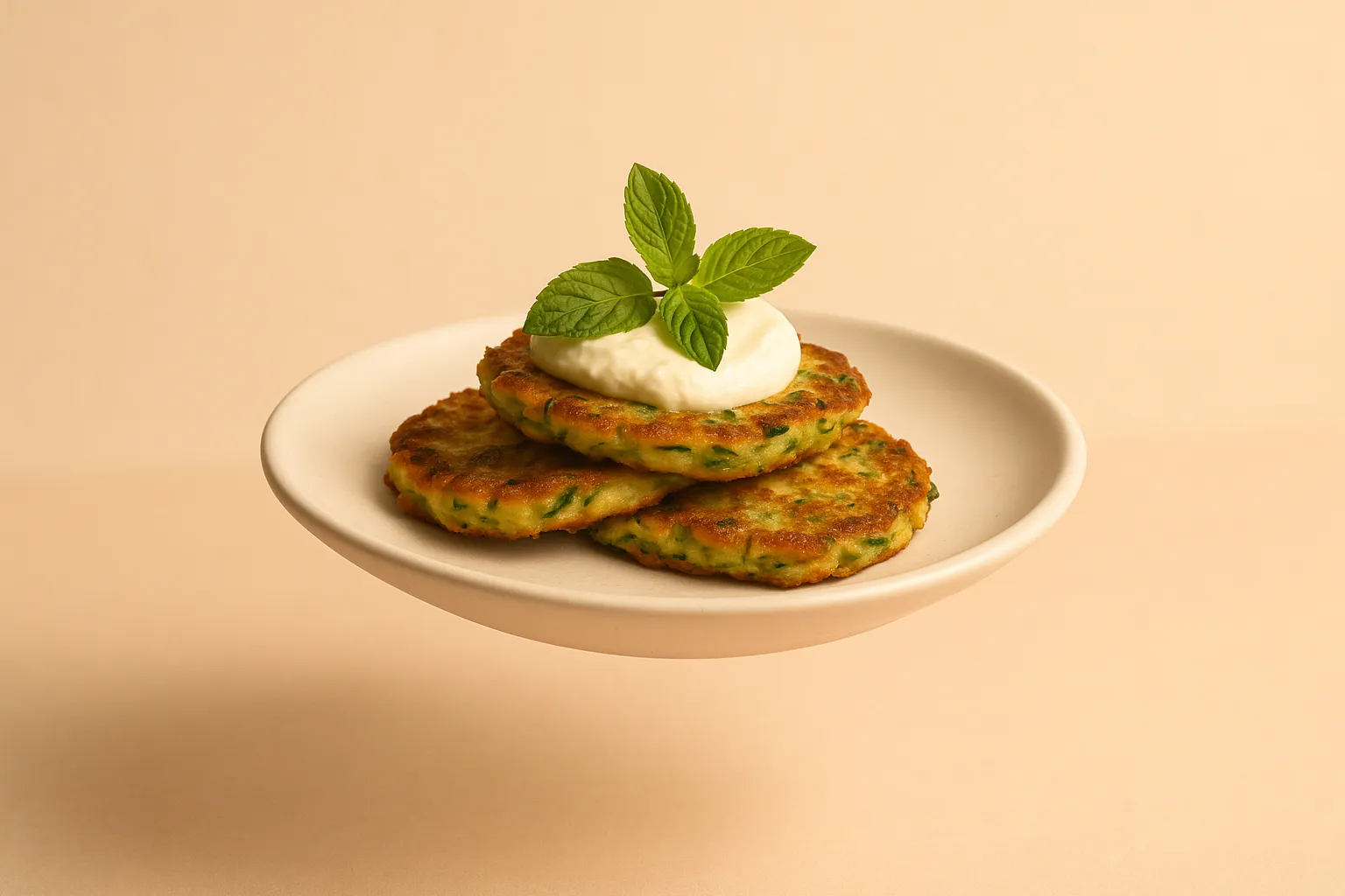 Portada de la receta Tortitas de calabacín con labneh y menta