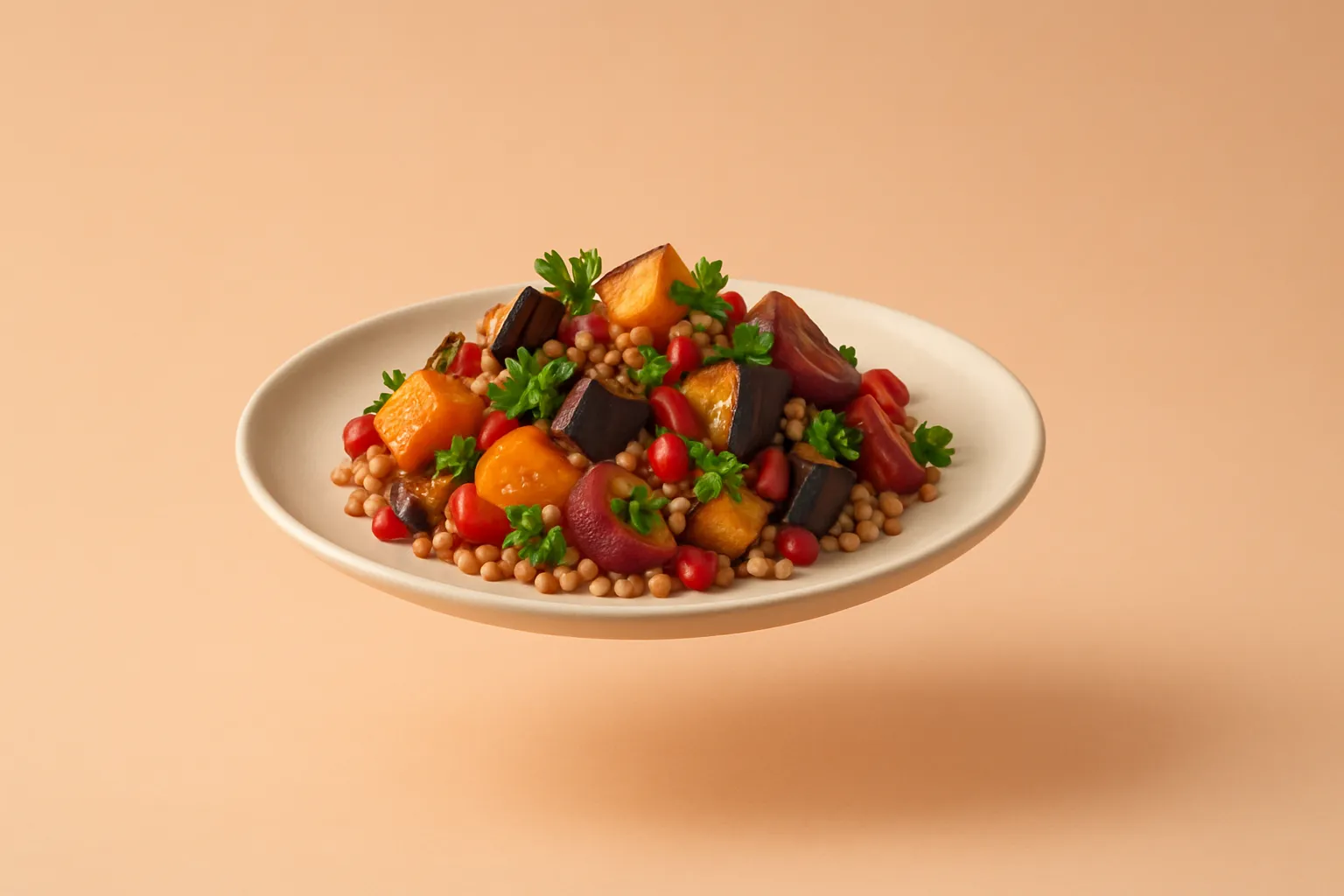 Portada de la receta Ensalada tibia de trigo sarraceno con verduras asadas y granada