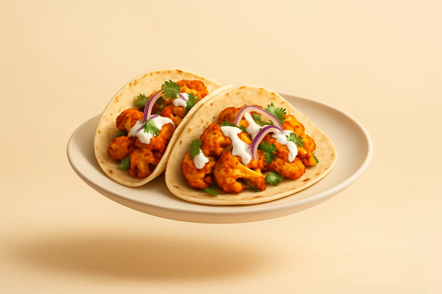 Portada de la receta Tacos de coliflor al estilo tandoori con yogur de lima