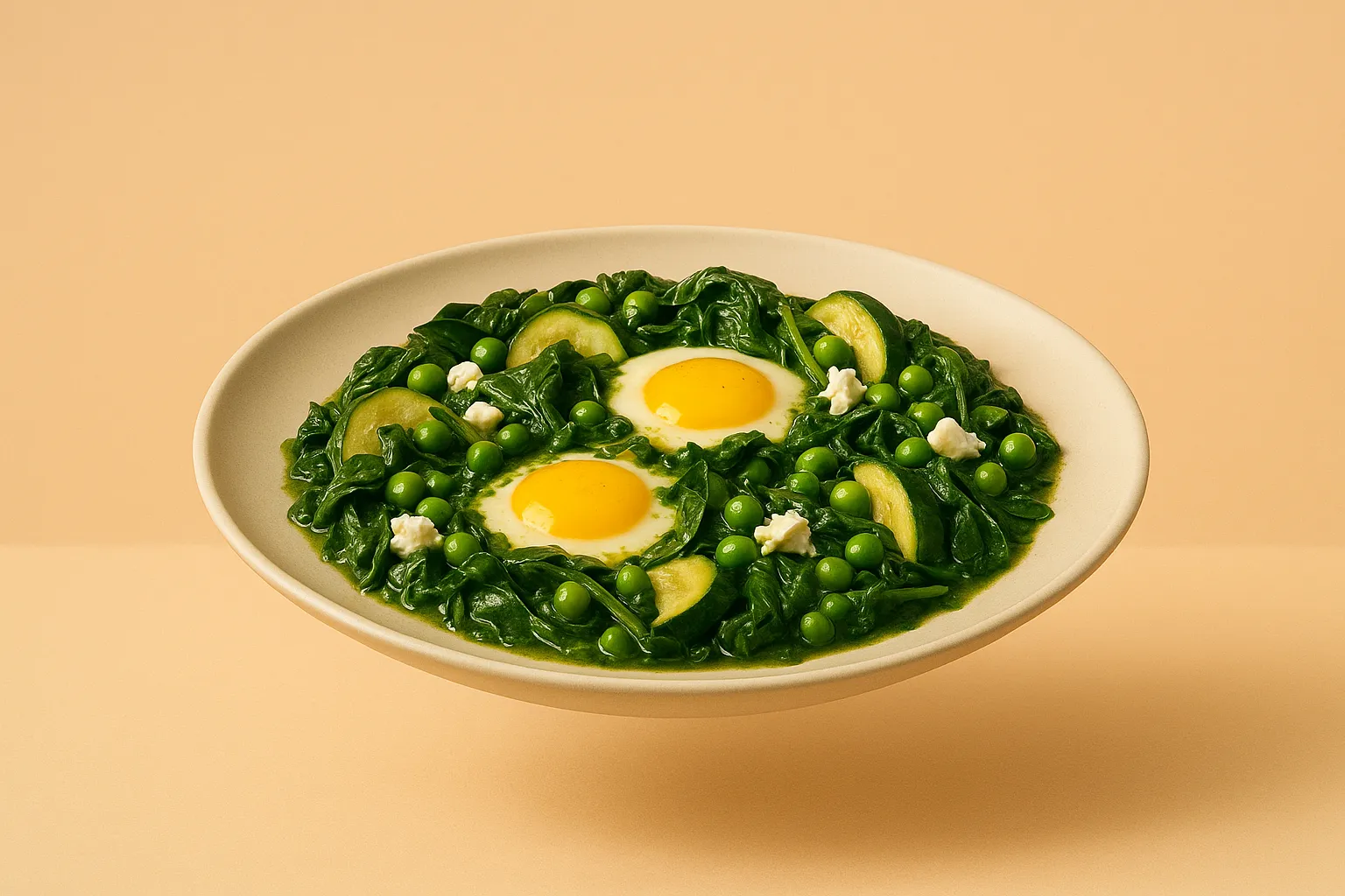 Portada de la receta Shakshuka verde con espinacas, guisantes y feta