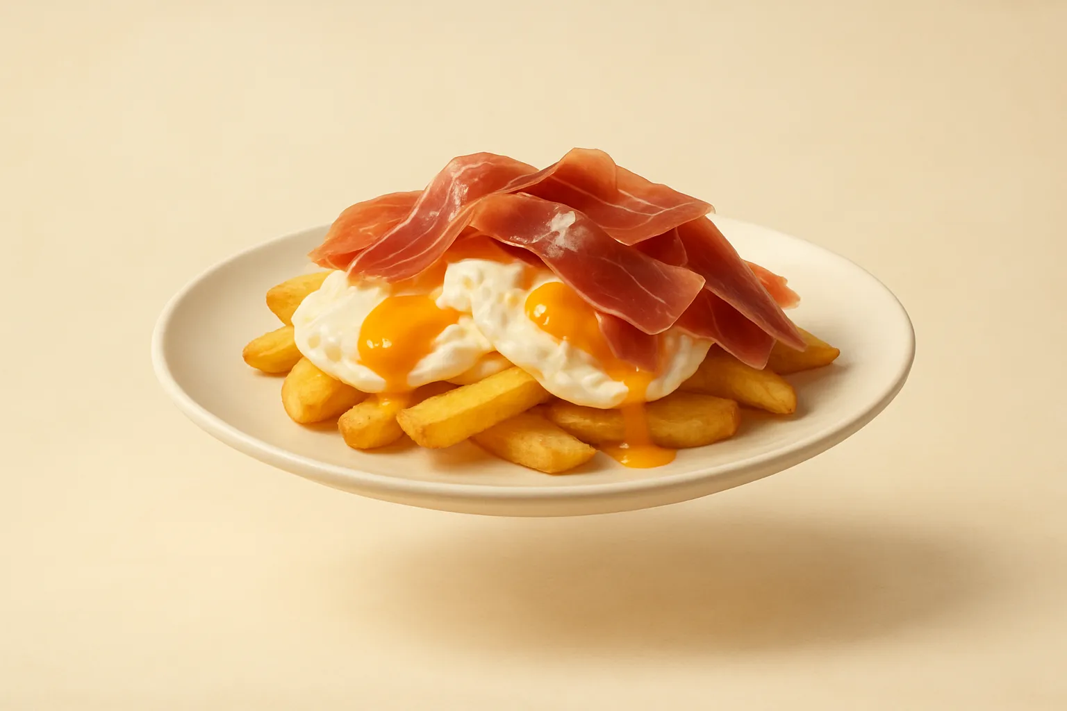 Portada de la receta Huevos rotos con jamón