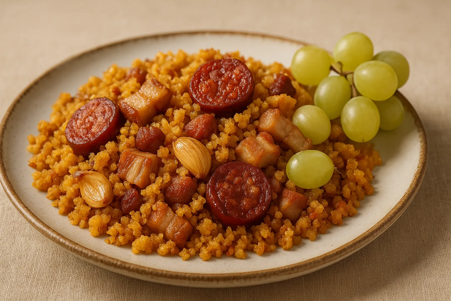 Finished and plated dish: Traditional Extremaduran Migas