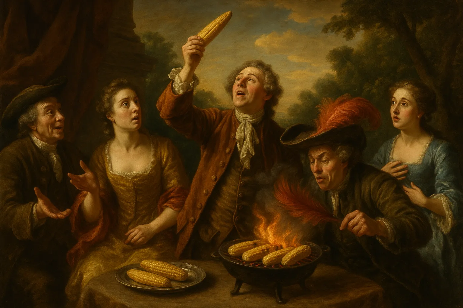 Composición final humorística de Grilled corn on the cob with spiced butter and lime con Corn on the cob, Butter, Cumin powder, Sweet or smoked paprika, Ground black pepper