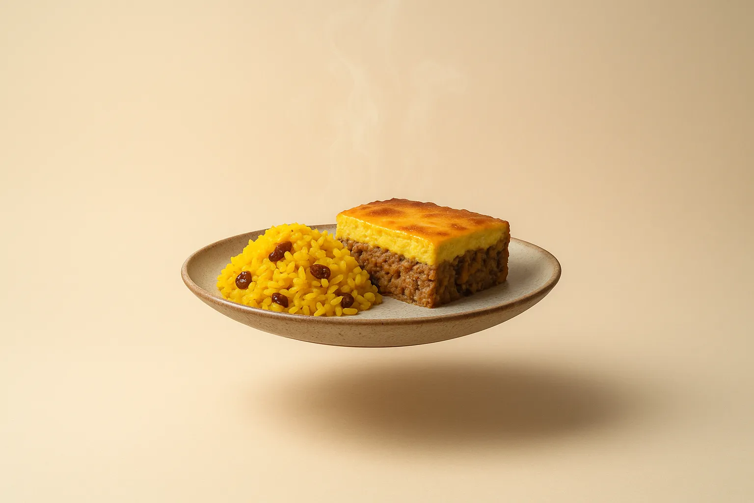 Portada de la receta Bobotie sudafricano con arroz amarillo