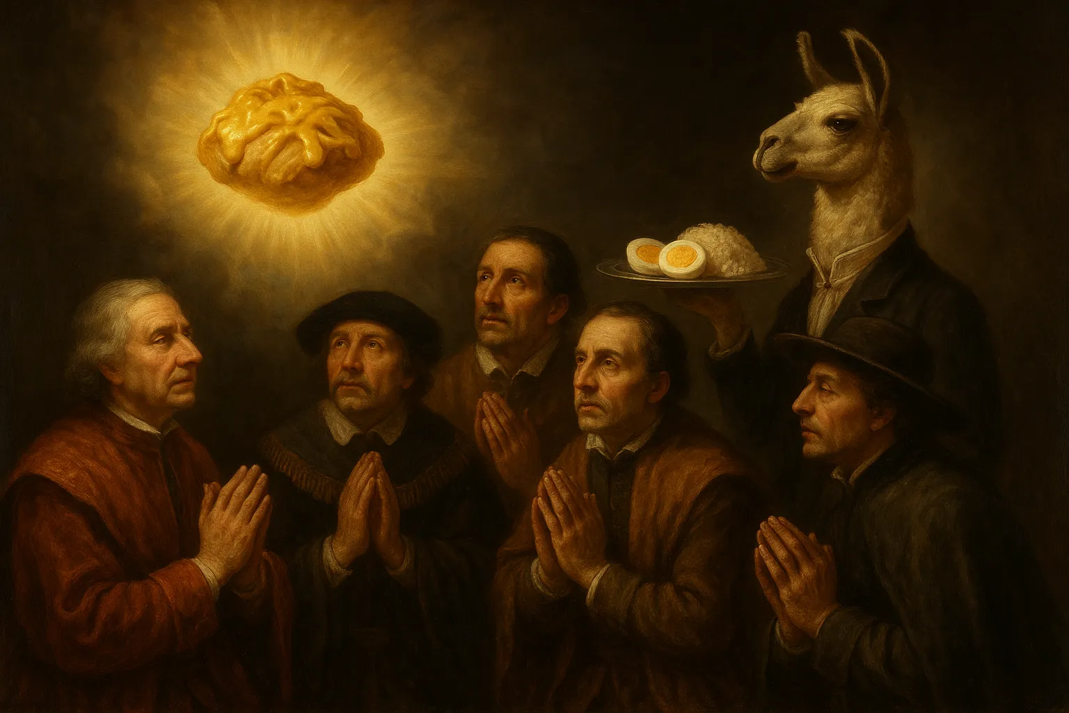 Composición final humorística de Peruvian Ají de Gallina con chicken breast, water, salt, crustless white bread, evaporated milk