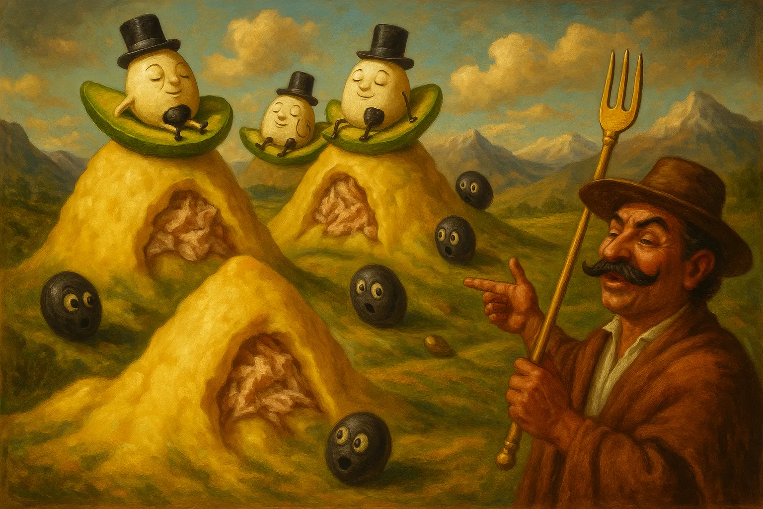 Composición final humorística de Tuna Causa Limeña con yellow potatoes, canned tuna, mayonnaise, lime, blended yellow chili paste (ají amarillo)