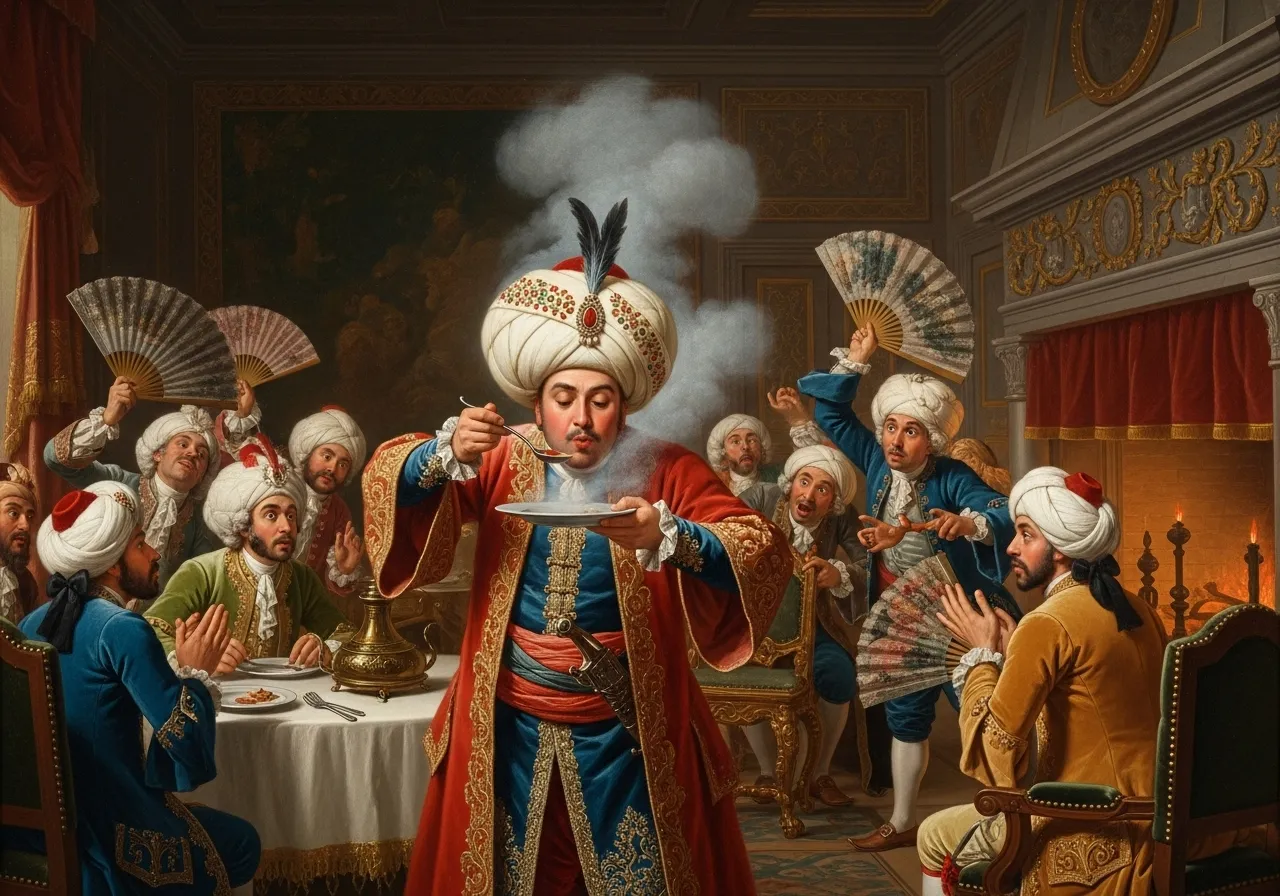 Composición final humorística de Turkish Lamb Stew with Smoked Eggplant con Lamb (leg in cubes), Eggplants, Crushed tomato, Onion, Garlic