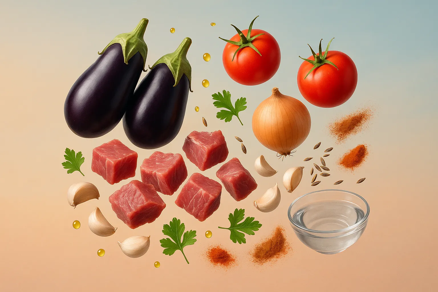 Still life with the fresh ingredients needed for the recipe