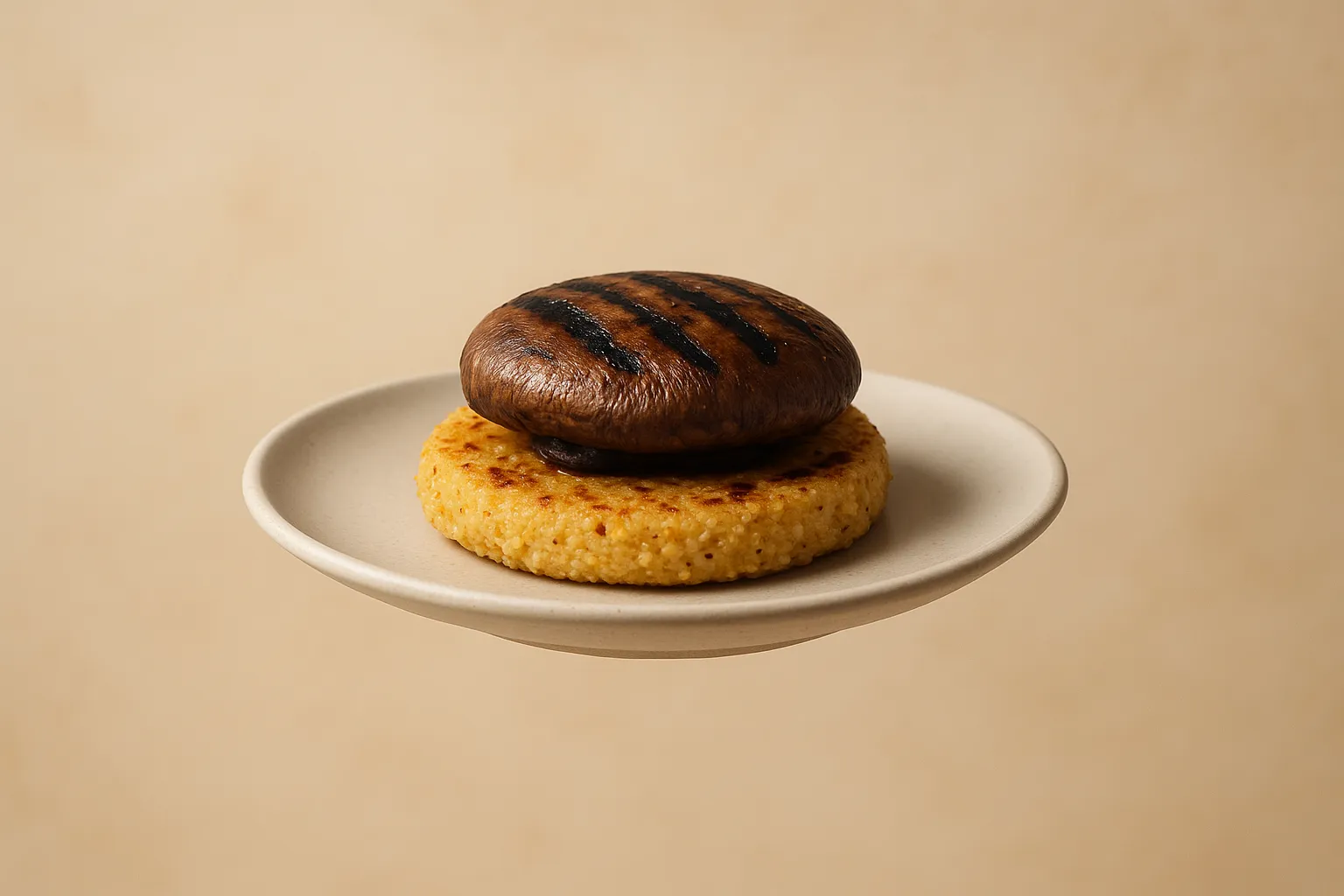 Portada de la receta Arepas de quinoa con champiñones portobello a la parrilla