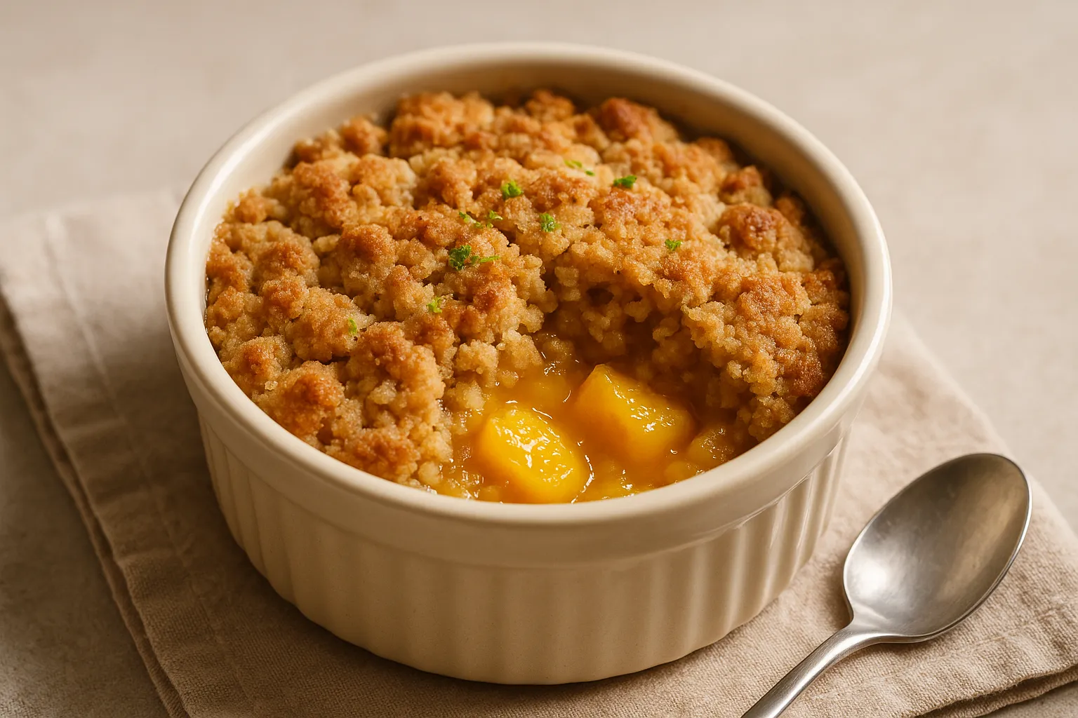 Finished and plated dish: Mango and Lime Crumble in Air-Fryer