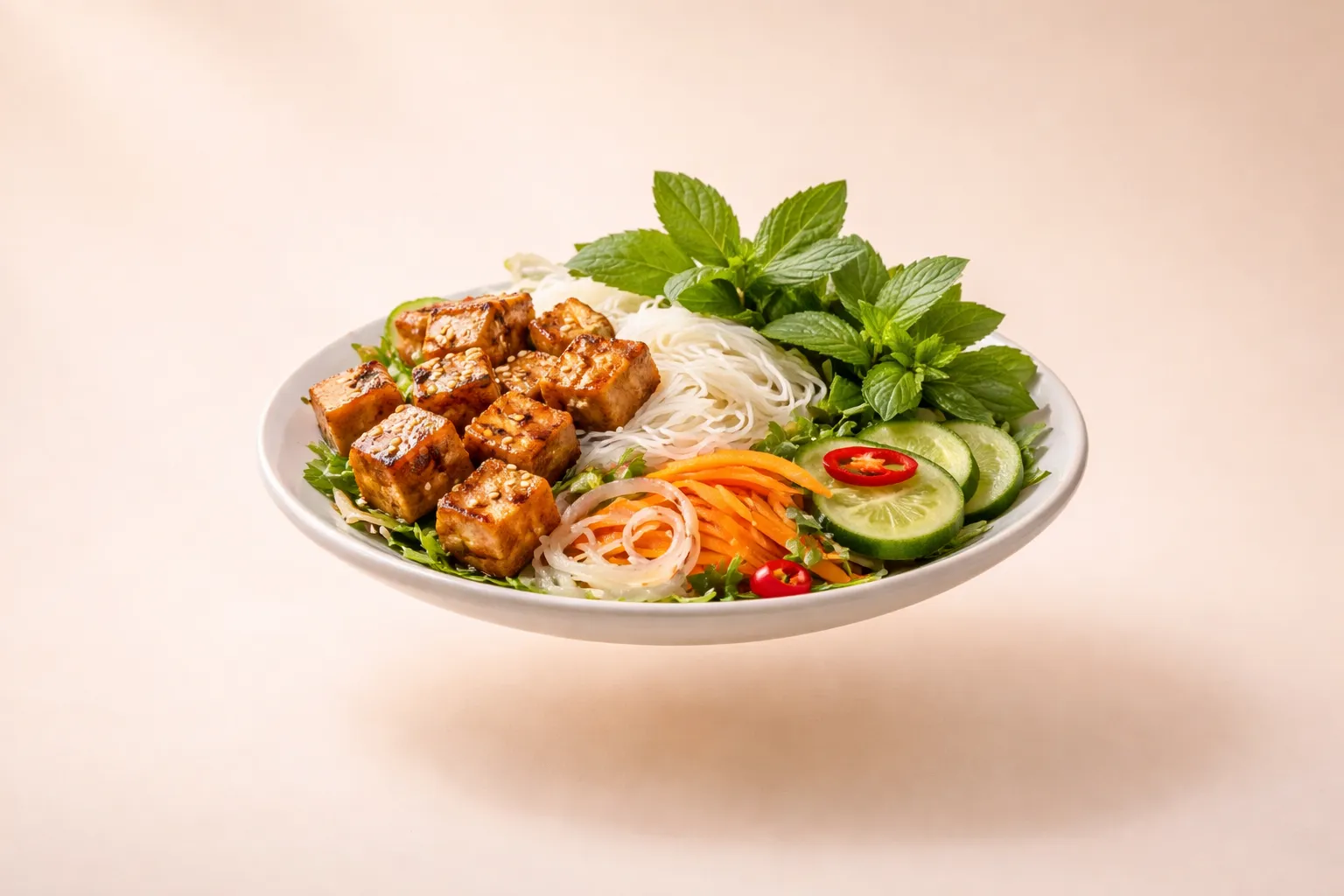 Portada de la receta Bun cha vietnamita de tofu y hierbas frescas