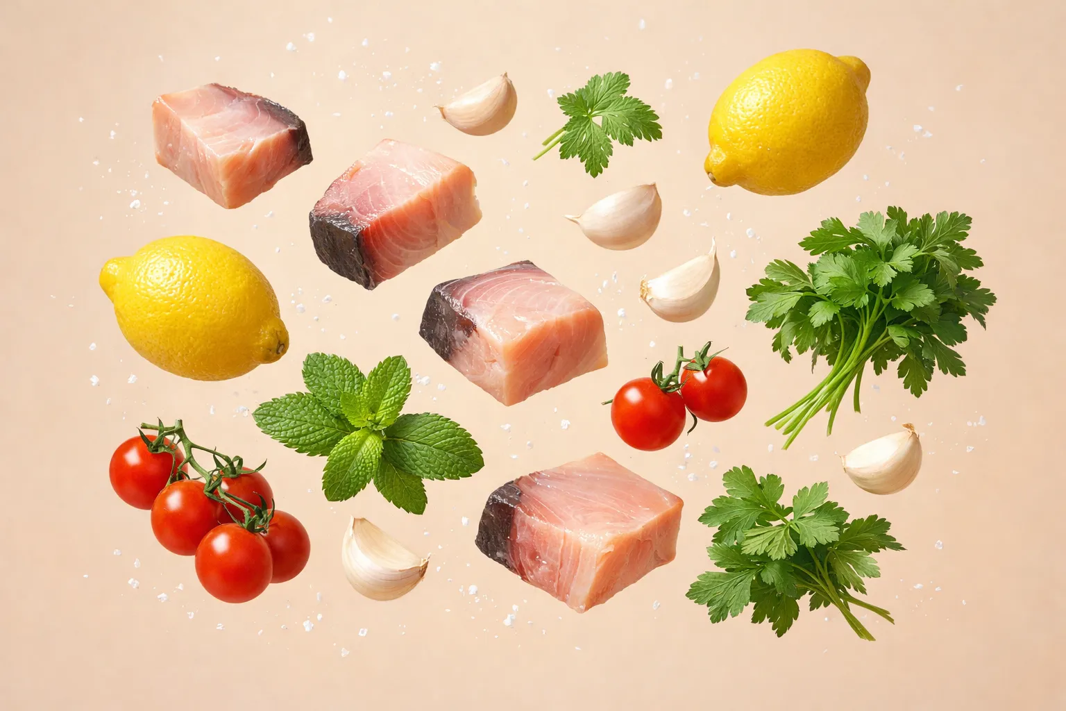 Still life with the fresh ingredients needed for the recipe