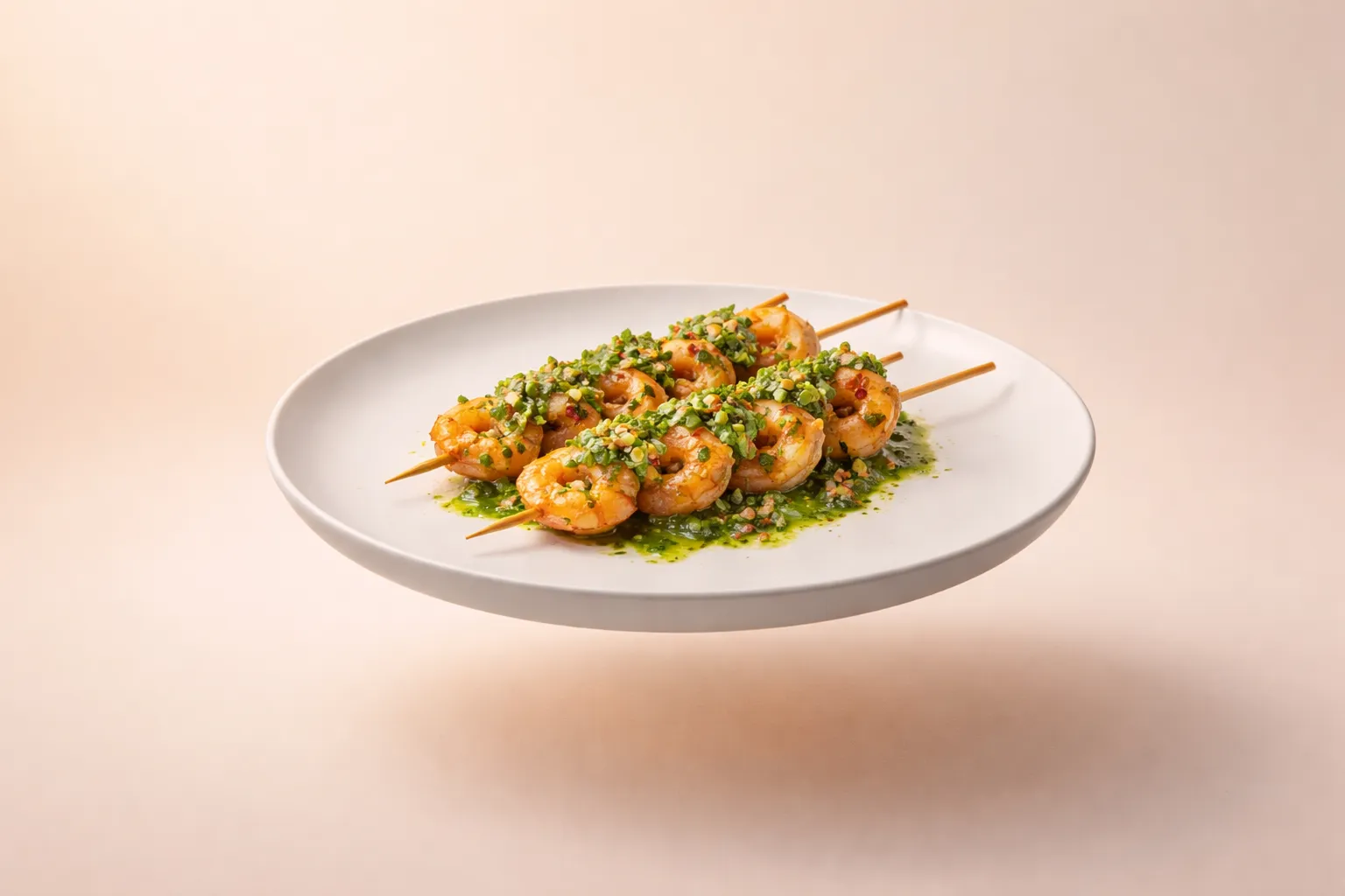 Portada de la receta Brochetas de gambón con chimichurri de menta