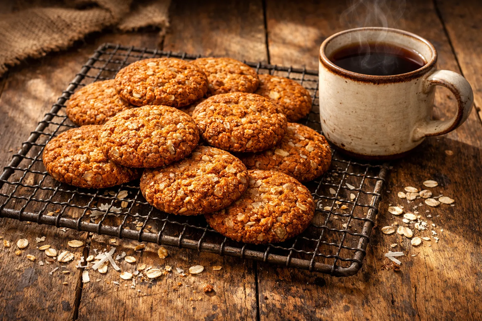 Plato terminado y emplatado: Anzac Biscuits (Galletas australianas de avena y coco)