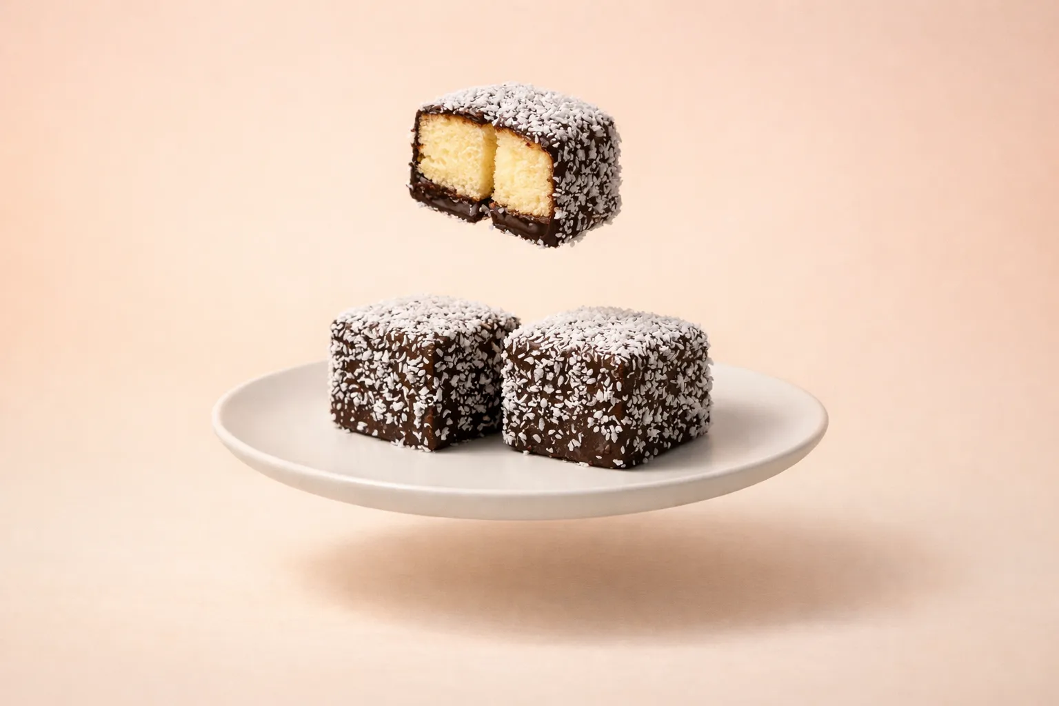Portada de la receta Lamingtons auténticos: Bizcocho bañado en chocolate y coco