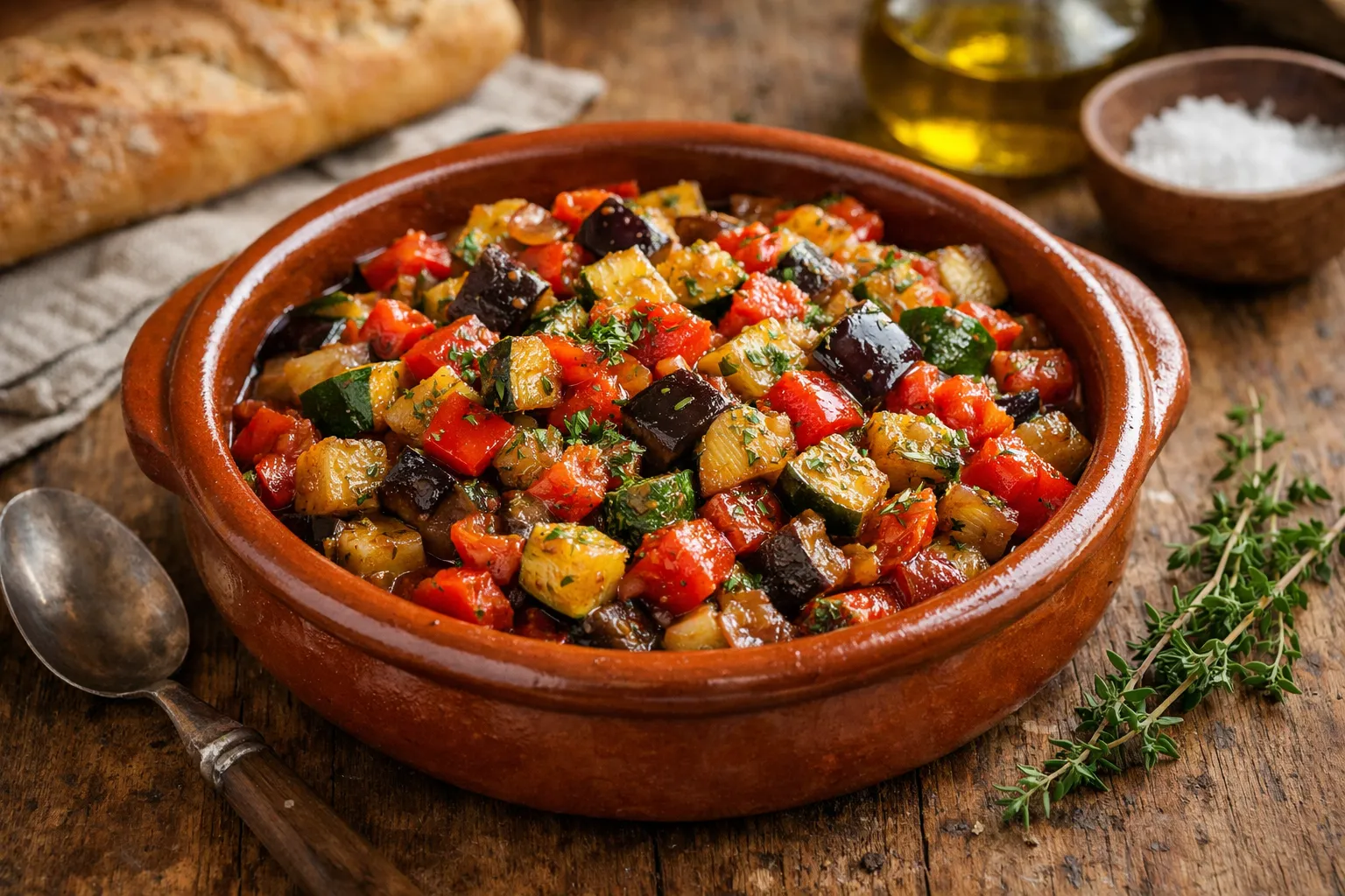 Plato terminado y emplatado: Ratatouille provenzal tradicional al horno