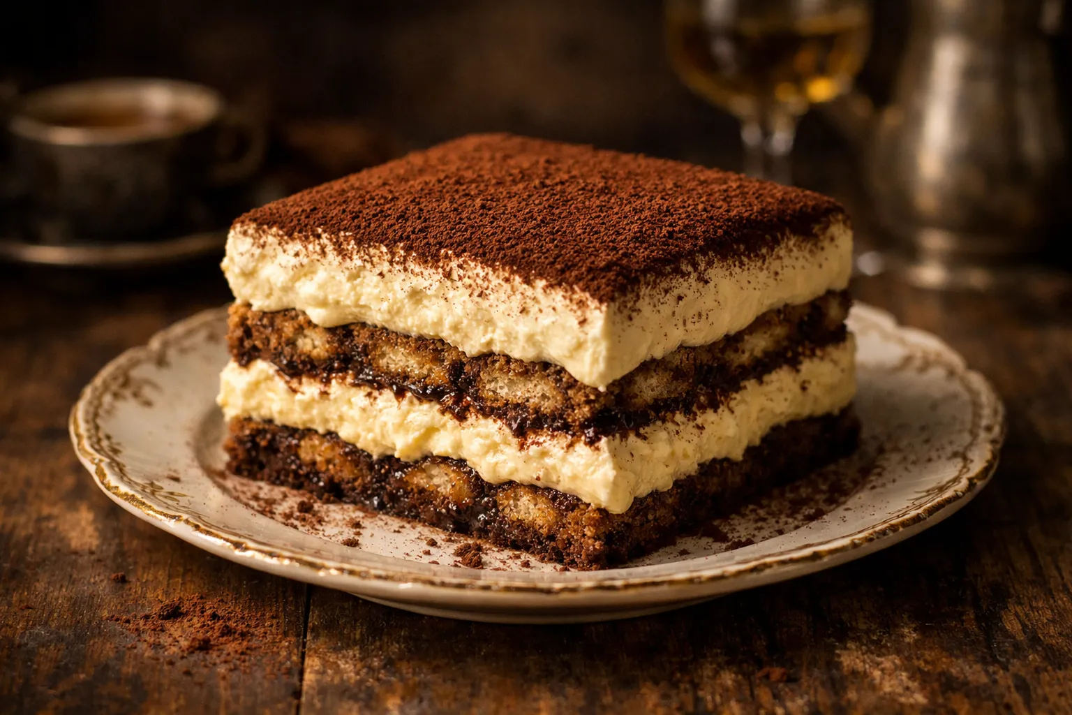 Plato terminado y emplatado: Tiramisú clásico italiano