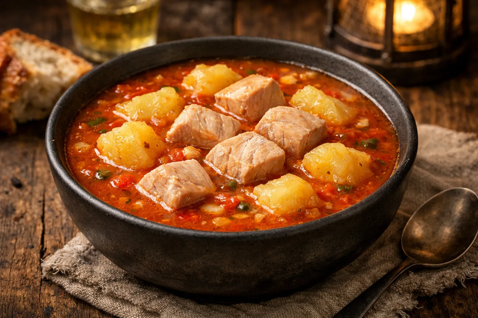 Plato terminado y emplatado: Marmitako de bonito del norte