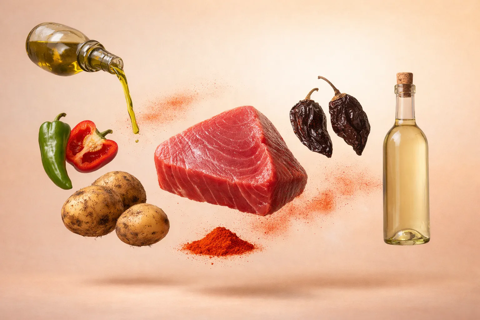 Bodegón con los ingredientes frescos necesarios para la receta