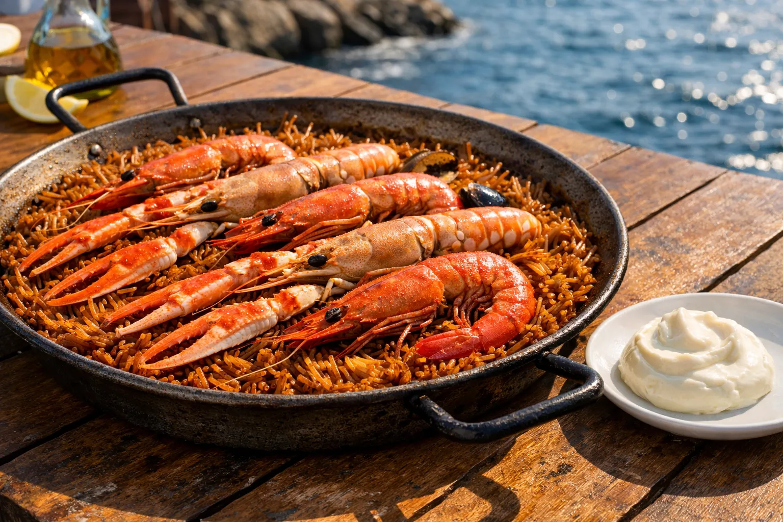 Plato terminado y emplatado: Fideuá de Marisco estilo Gandía
