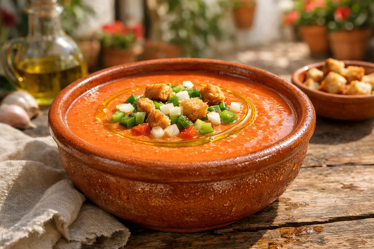 Plato terminado y emplatado: Gazpacho Andaluz Tradicional