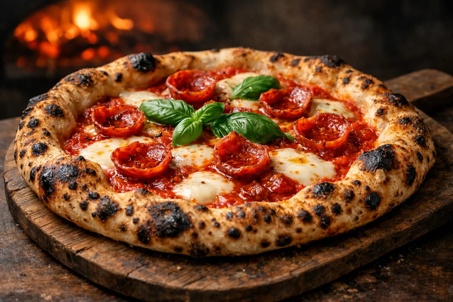 Plato terminado y emplatado: Pizza Diavola Auténtica (Masa de 48h)